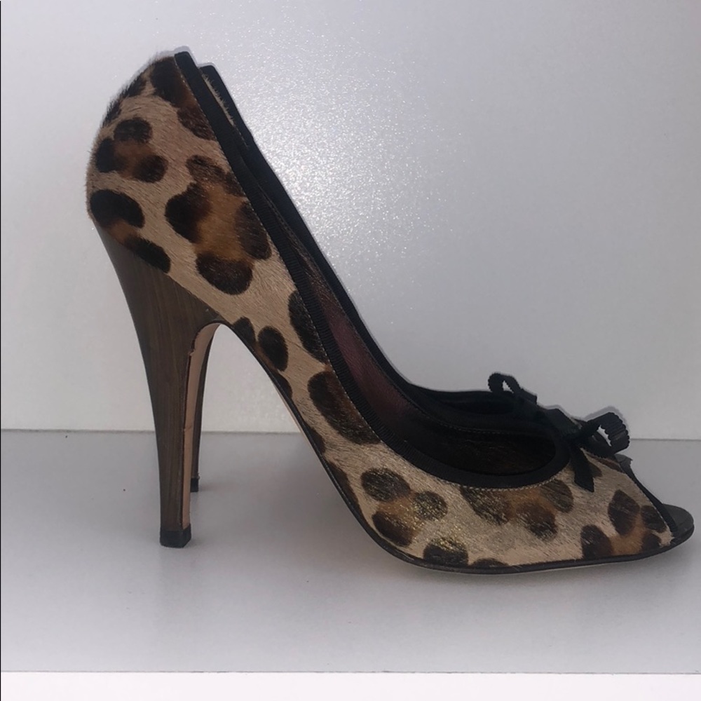 Giuseppe Zanotti calf hair leopard print peep toe